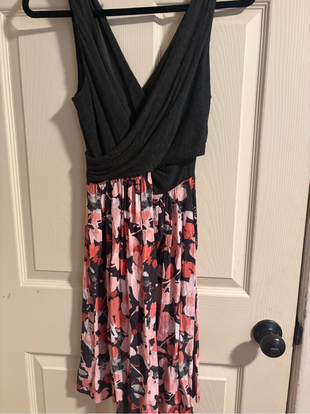 LOFT Black Bodice Pink Floral Midi Dress
